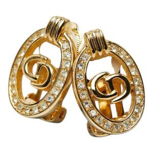 Dior CD Logo Oval Earrings Gold Plated